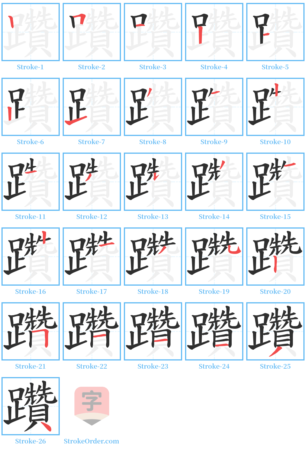 躦 Stroke Order Diagrams