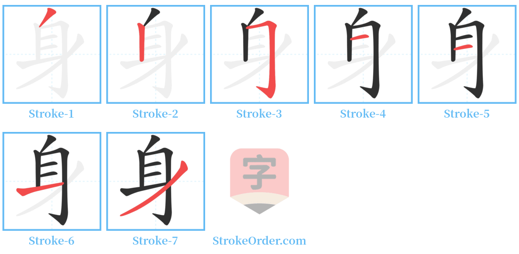 身 Stroke Order Diagrams