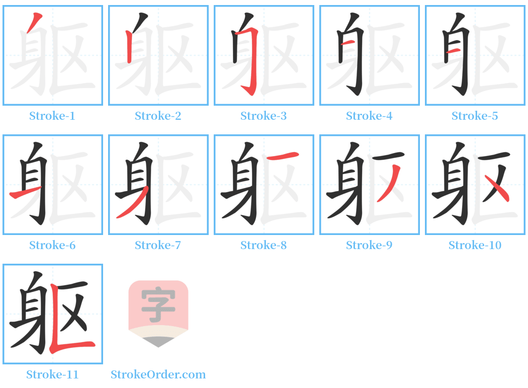 躯 Stroke Order Diagrams