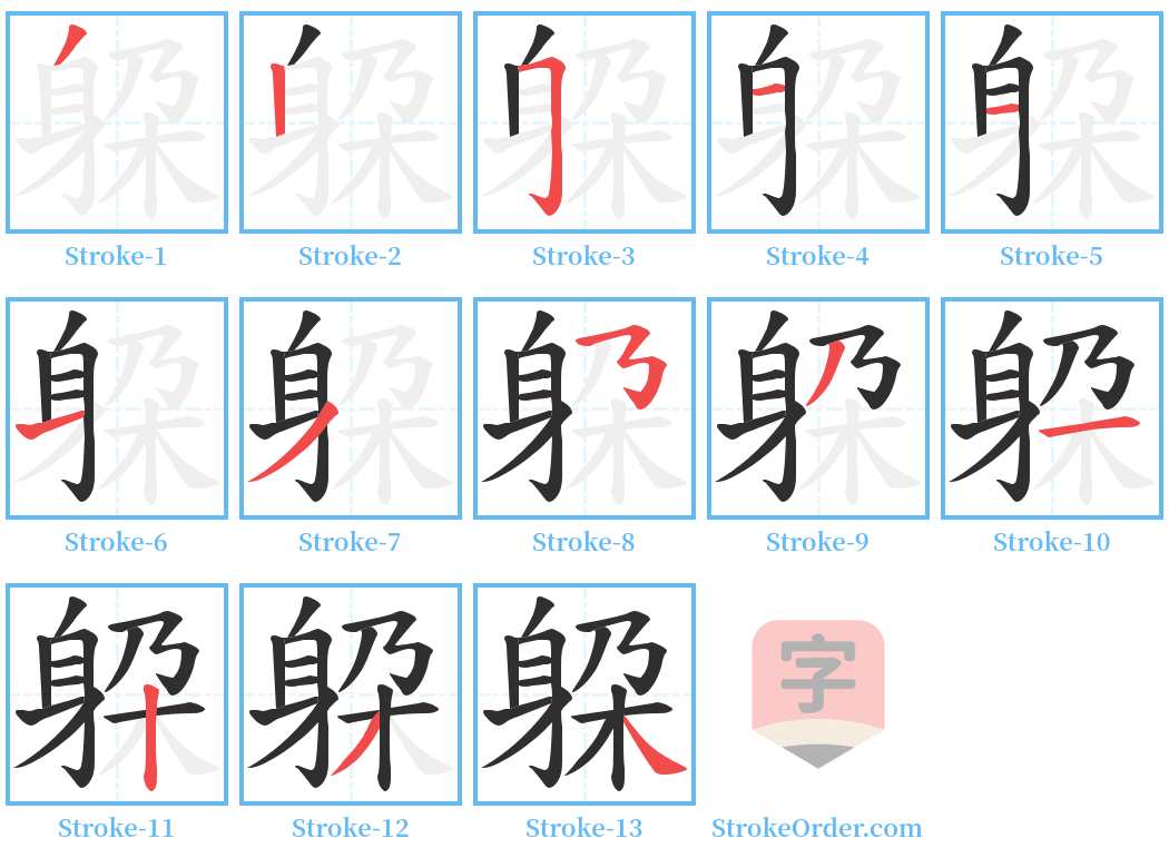 躱 Stroke Order Diagrams