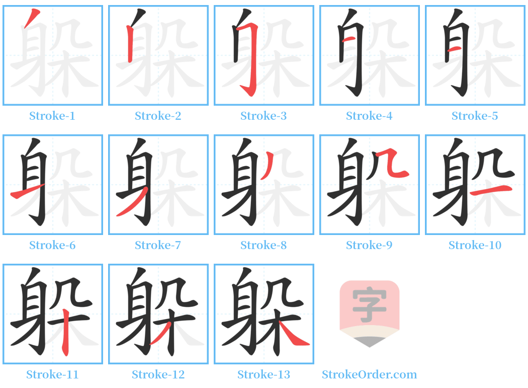 躲 Stroke Order Diagrams