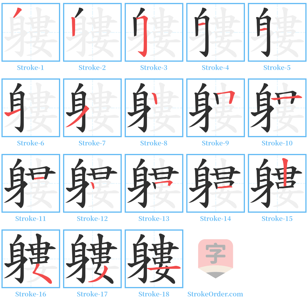 軁 Stroke Order Diagrams