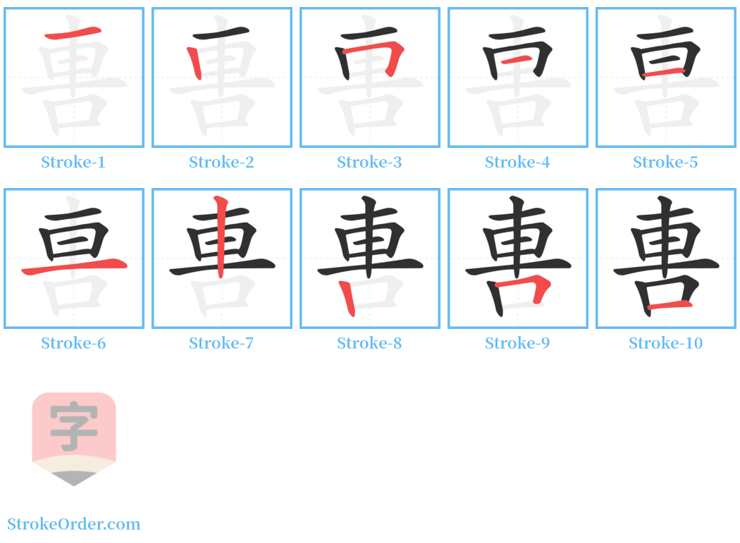 軎 Stroke Order Diagrams