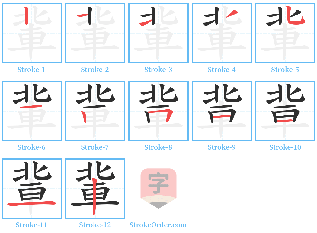 軰 Stroke Order Diagrams