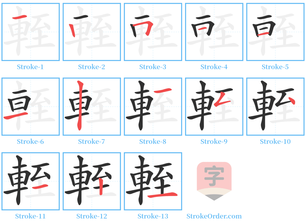 輊 Stroke Order Diagrams