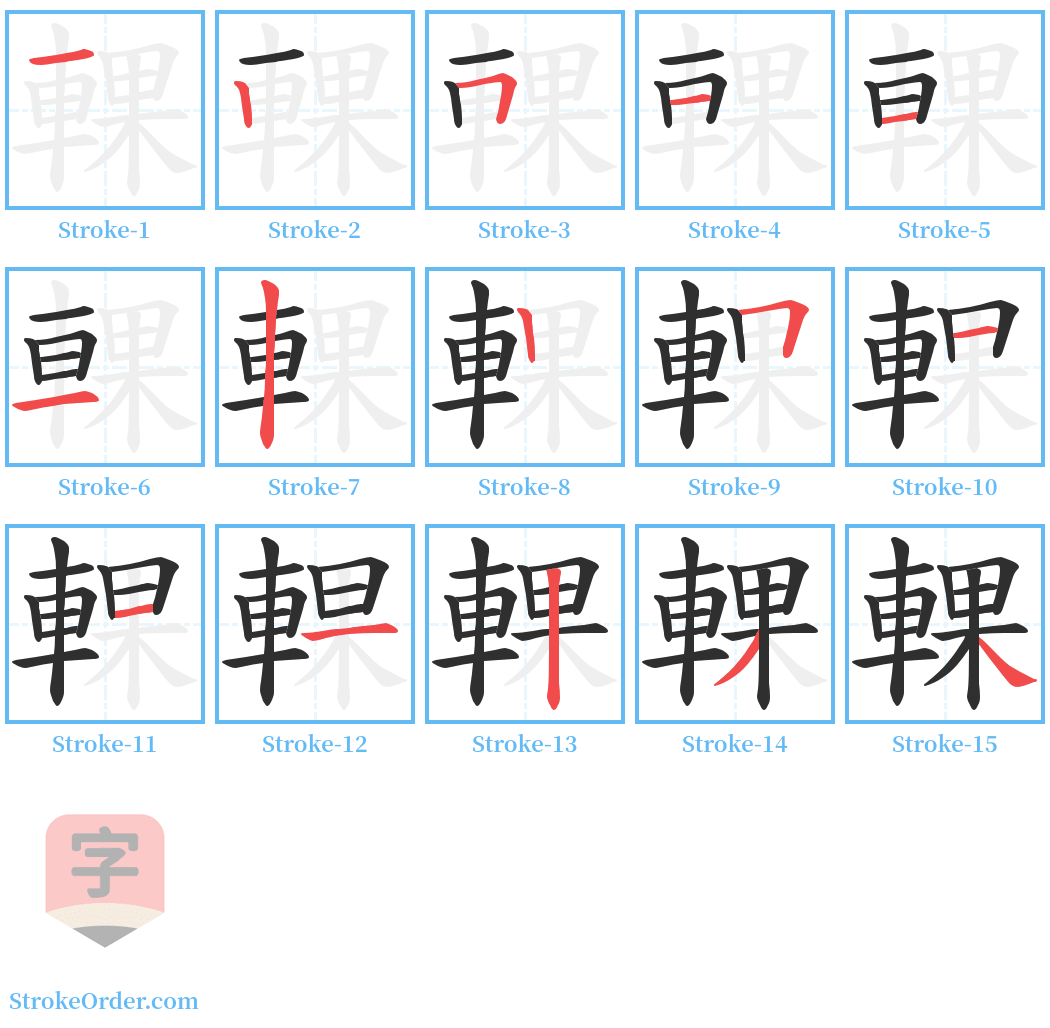 輠 Stroke Order Diagrams