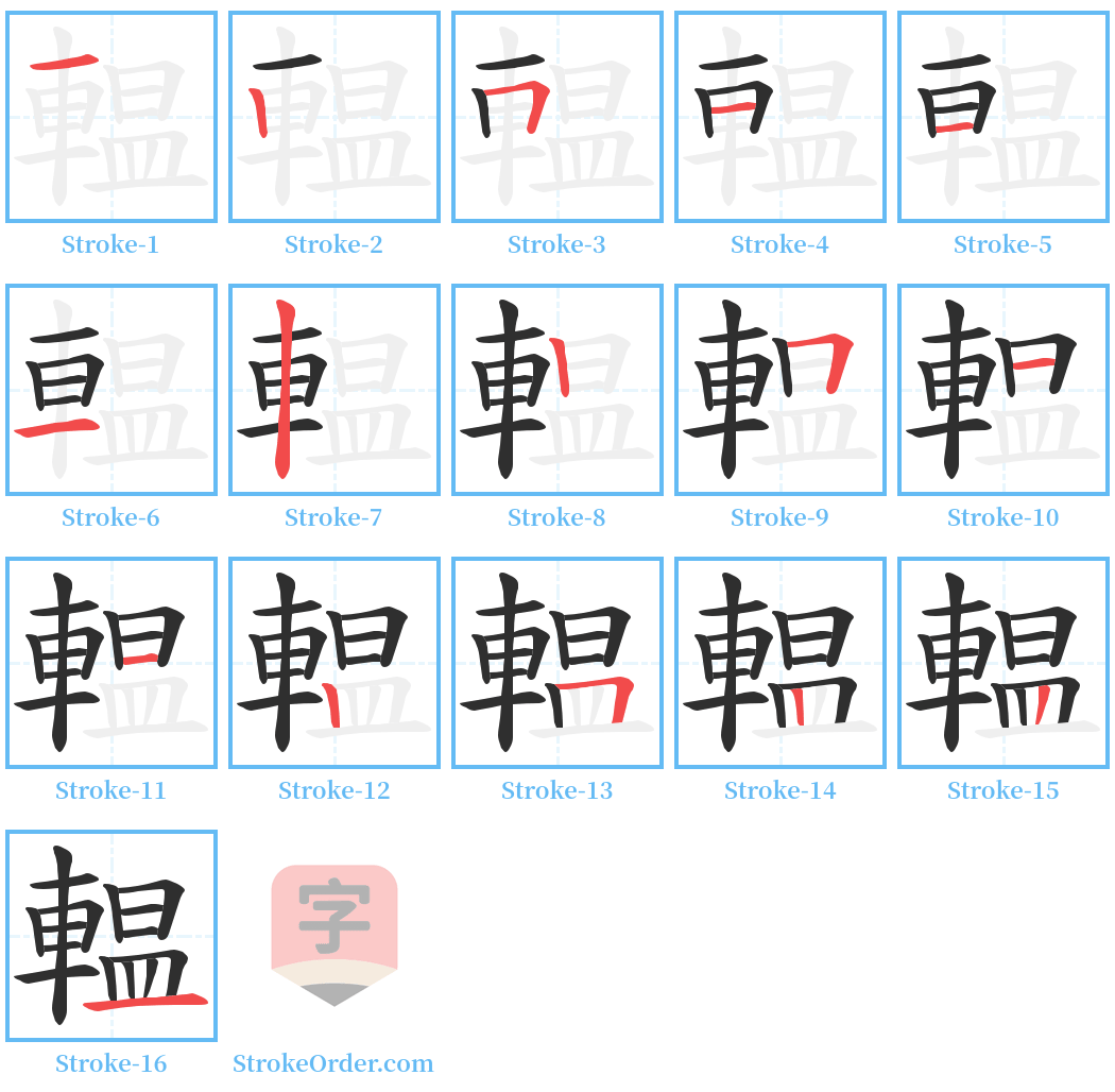 輼 Stroke Order Diagrams