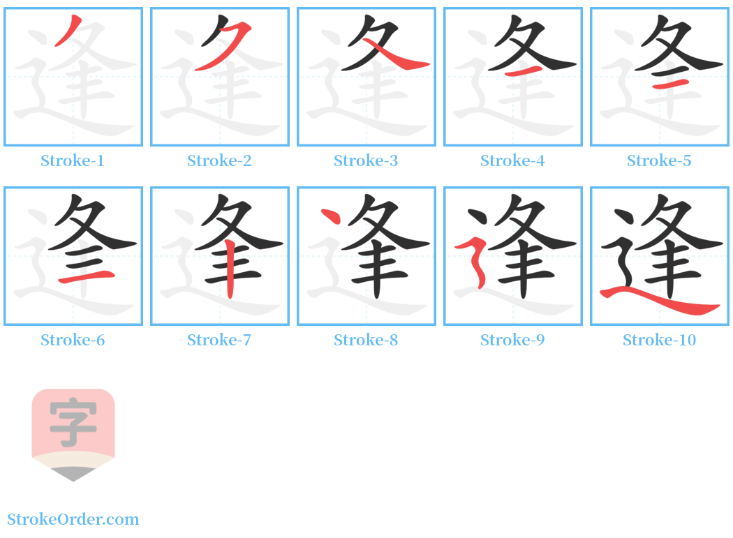 逢 Stroke Order Diagrams