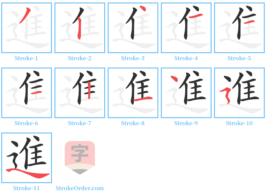 進 Stroke Order Diagrams