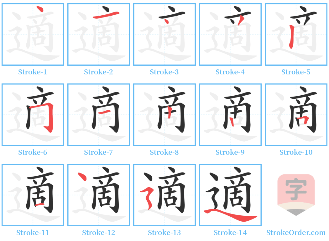 適 Stroke Order Diagrams