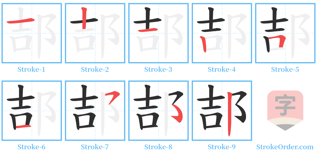 郆 Stroke Order Diagrams