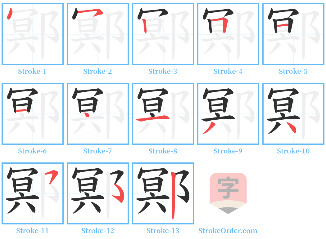 鄍 Stroke Order Diagrams