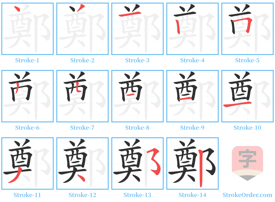 鄭 Stroke Order Diagrams