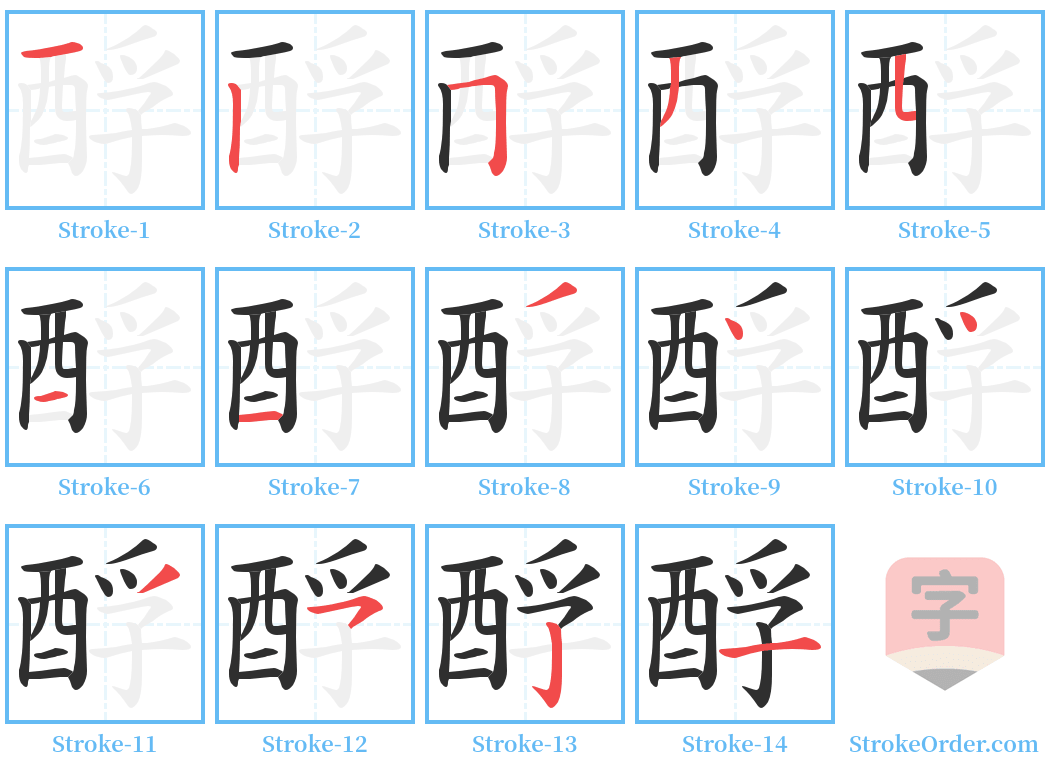 酻 Stroke Order Diagrams