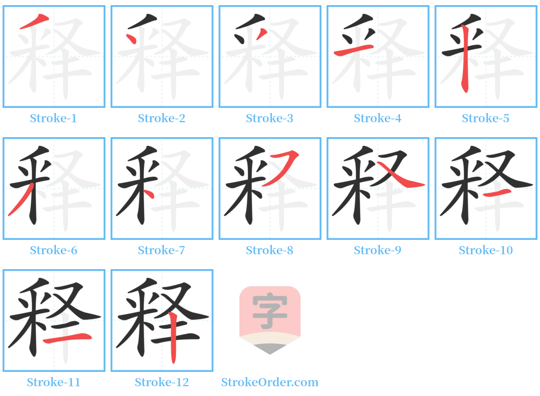 释 Stroke Order Diagrams