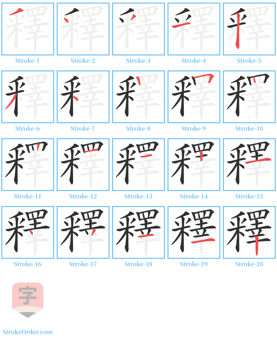 釋 Stroke Order Diagrams