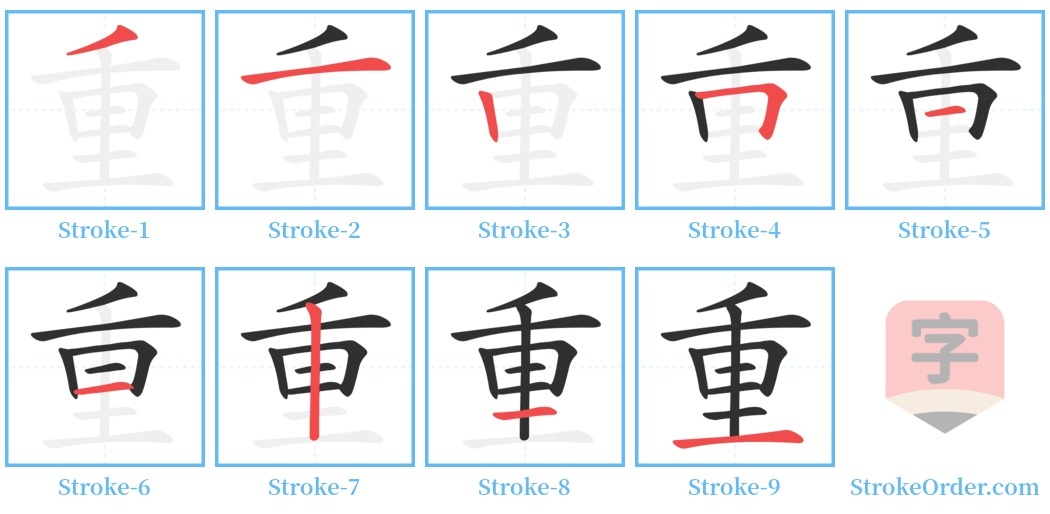 重 Stroke Order Diagrams