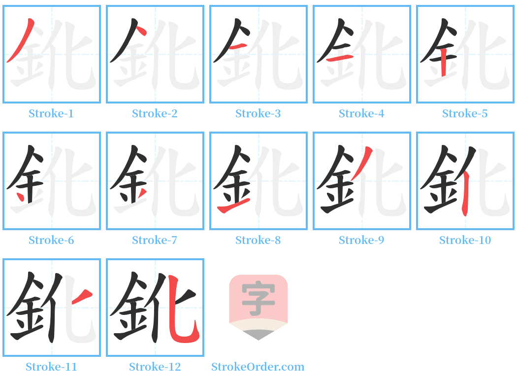 鈋 Stroke Order Diagrams