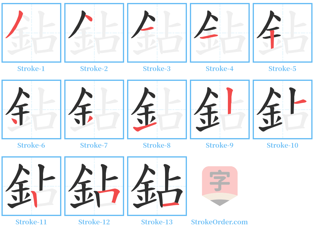 鉆 Stroke Order Diagrams