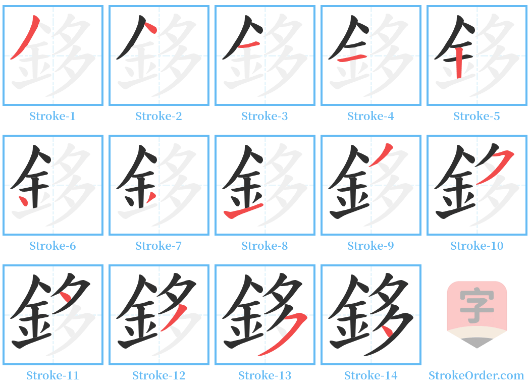 鉹 Stroke Order Diagrams