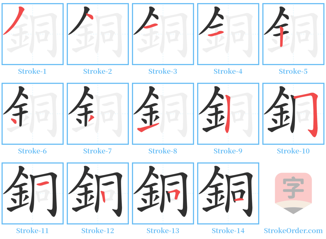 銅 Stroke Order Diagrams