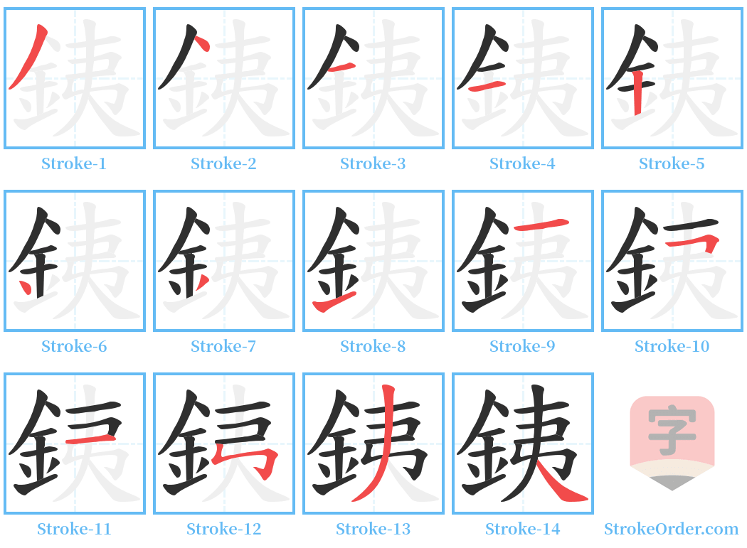 銕 Stroke Order Diagrams