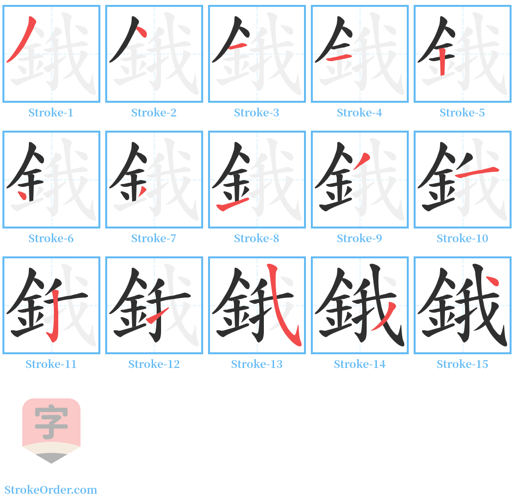 鋨 Stroke Order Diagrams