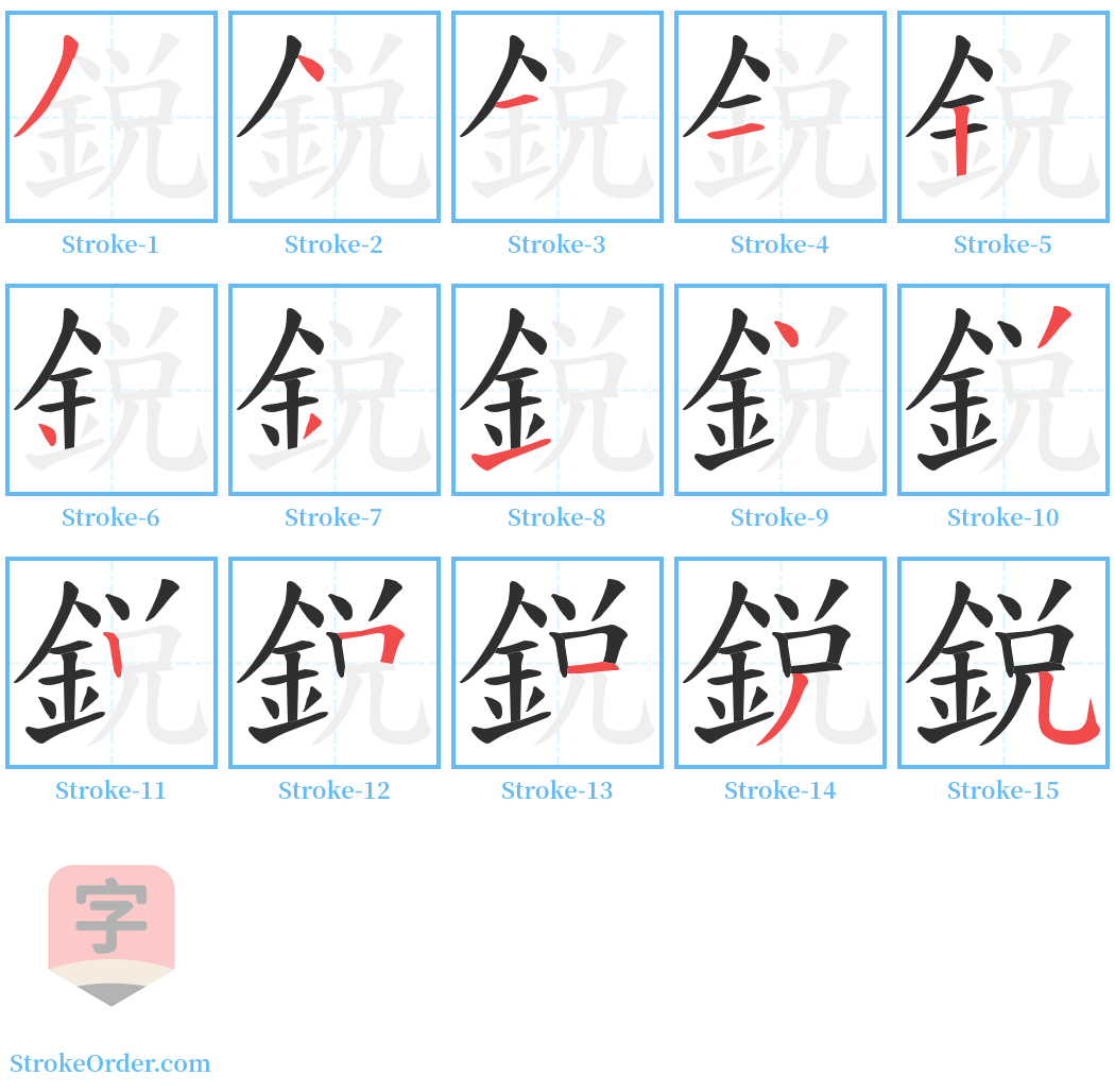 鋭 Stroke Order Diagrams