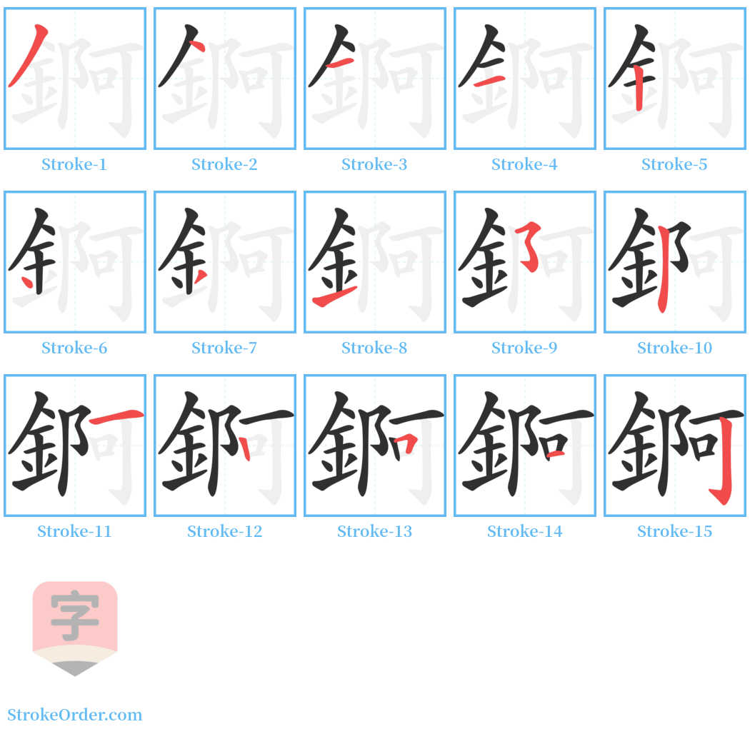 錒 Stroke Order Diagrams