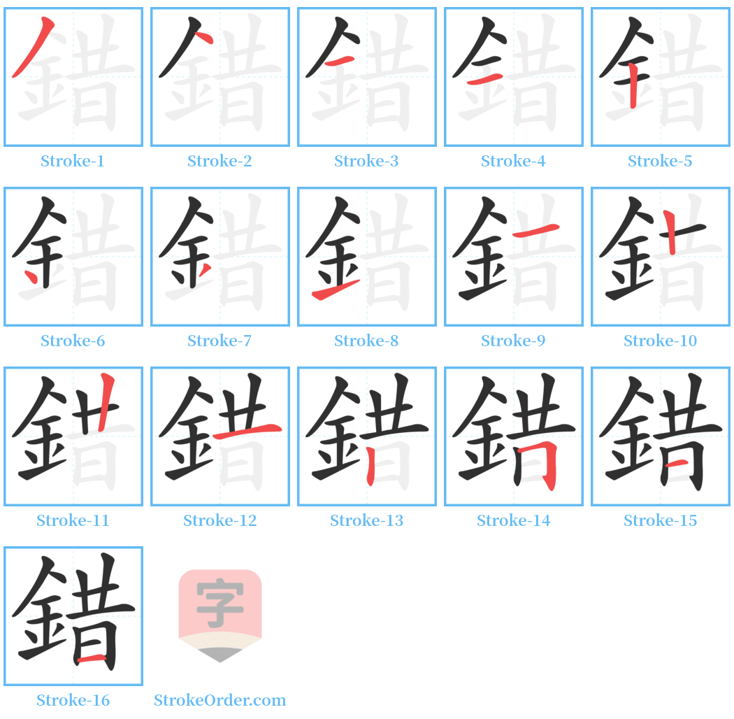 錯 Stroke Order Diagrams