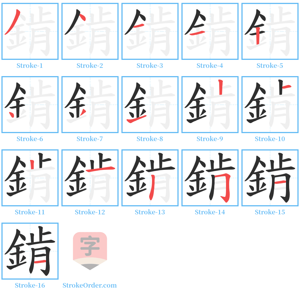 錹 Stroke Order Diagrams