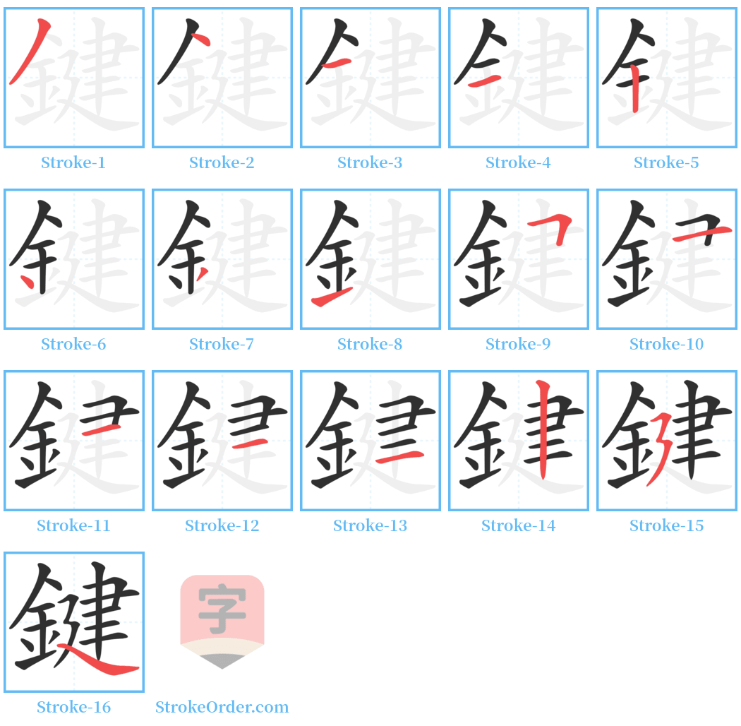 鍵 Stroke Order Diagrams