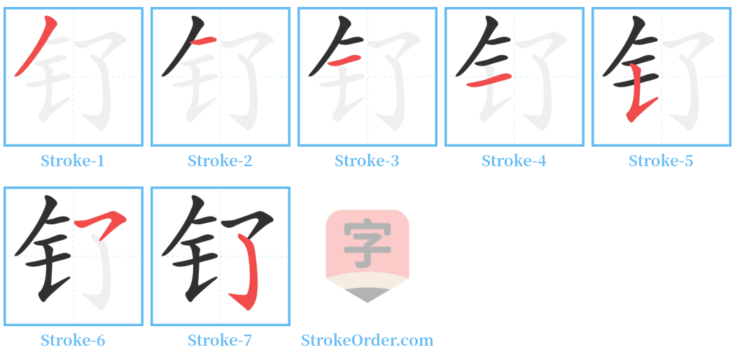 钌 Stroke Order Diagrams