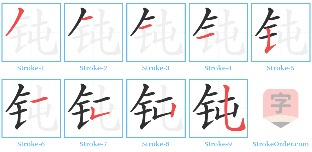 钝 Stroke Order Diagrams