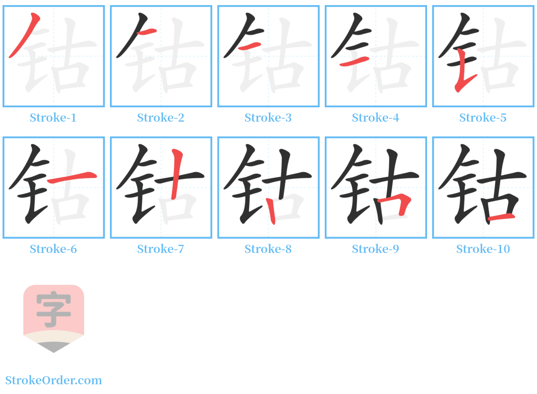 钴 Stroke Order Diagrams