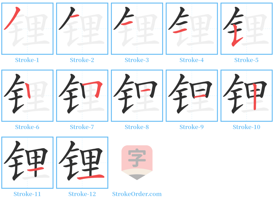 锂 Stroke Order Diagrams