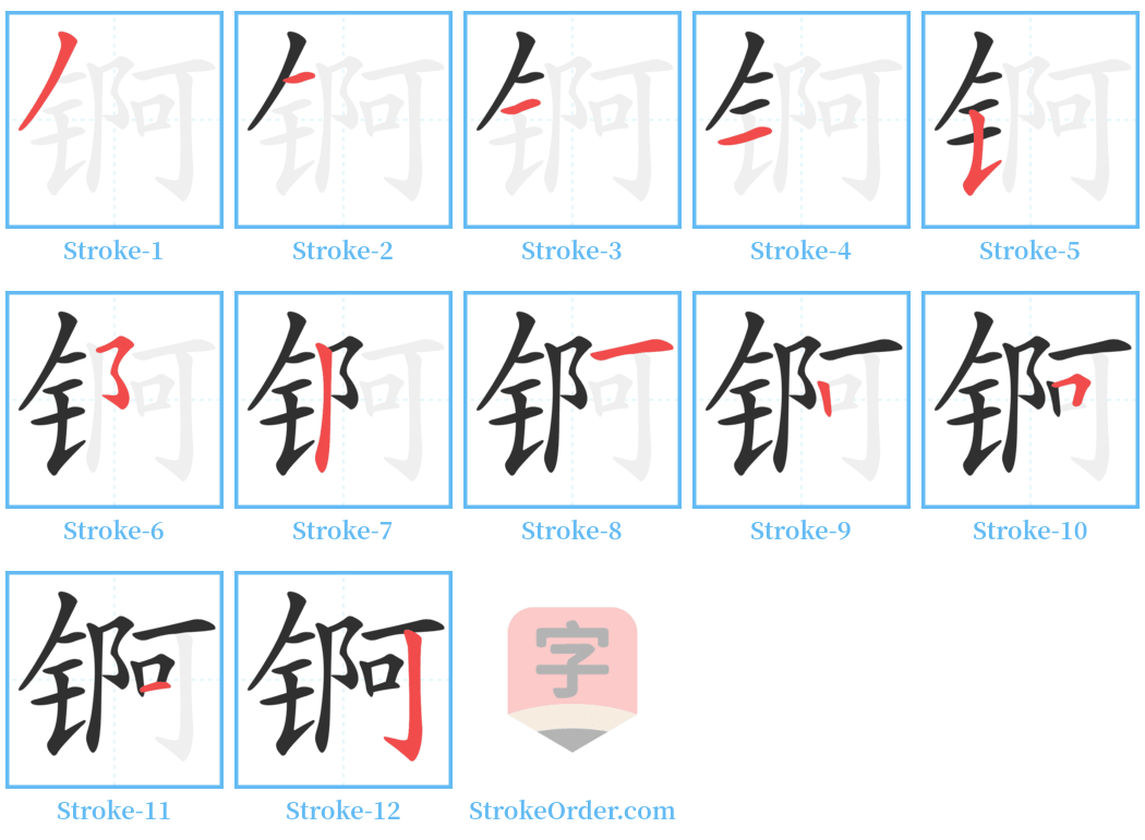 锕 Stroke Order Diagrams