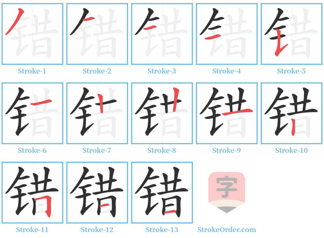 错 Stroke Order Diagrams