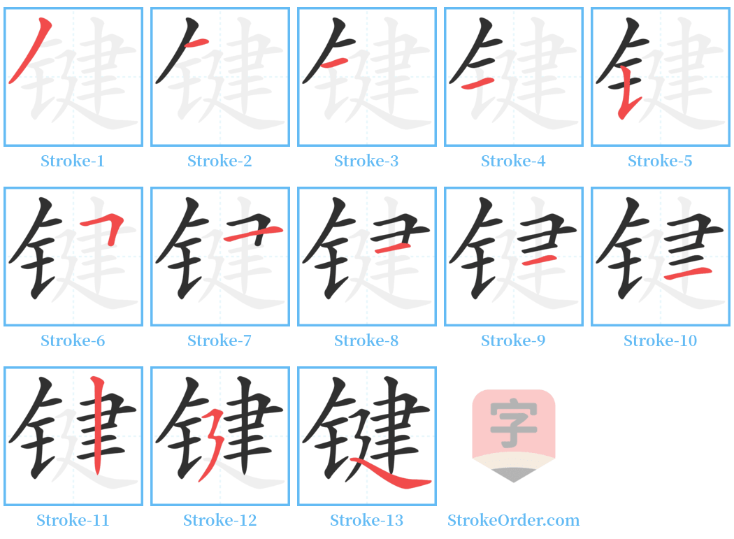 键 Stroke Order Diagrams