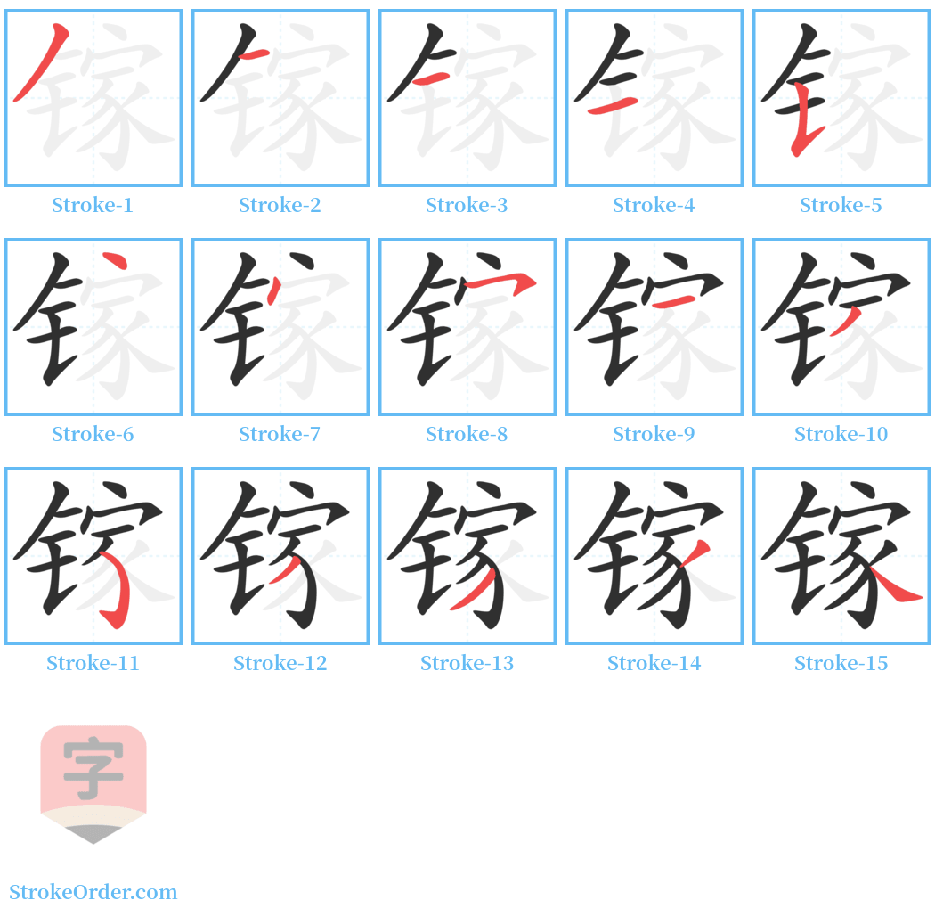 镓 Stroke Order Diagrams