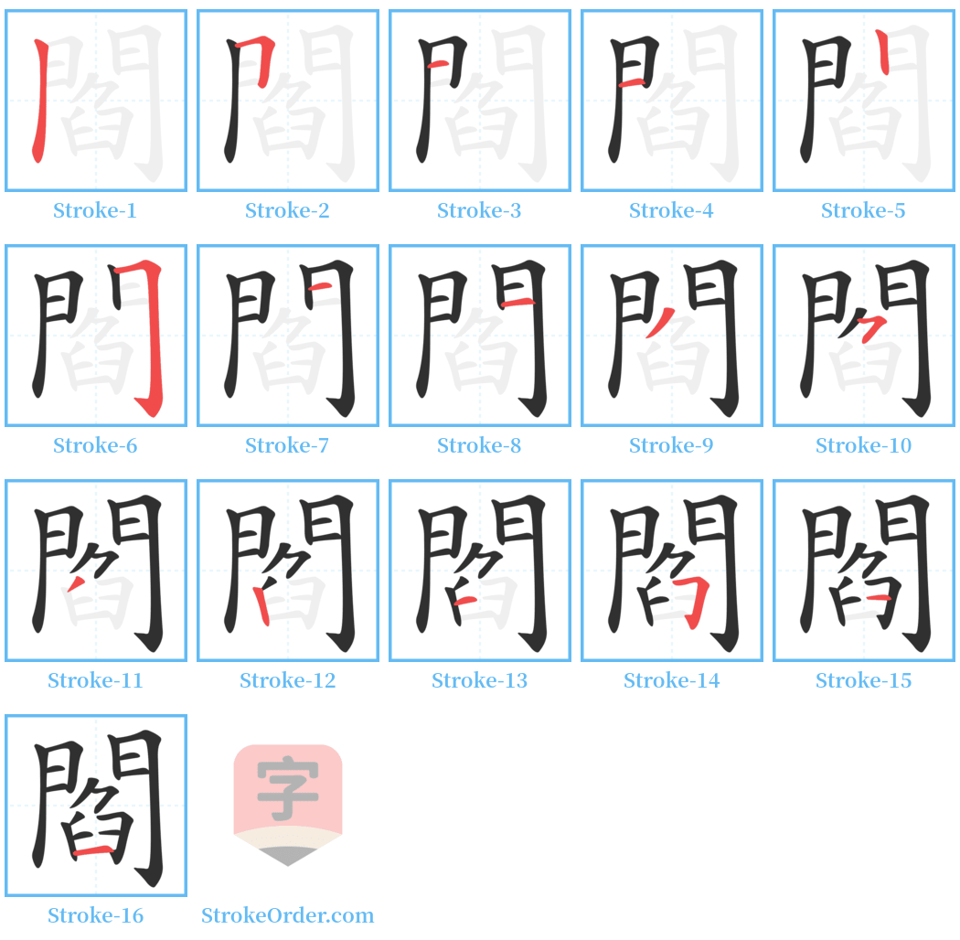 閻 Stroke Order Diagrams