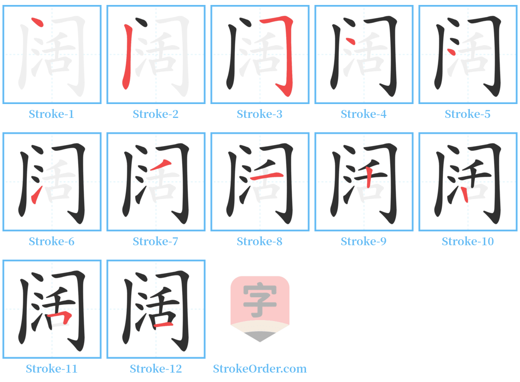 阔 Stroke Order Diagrams