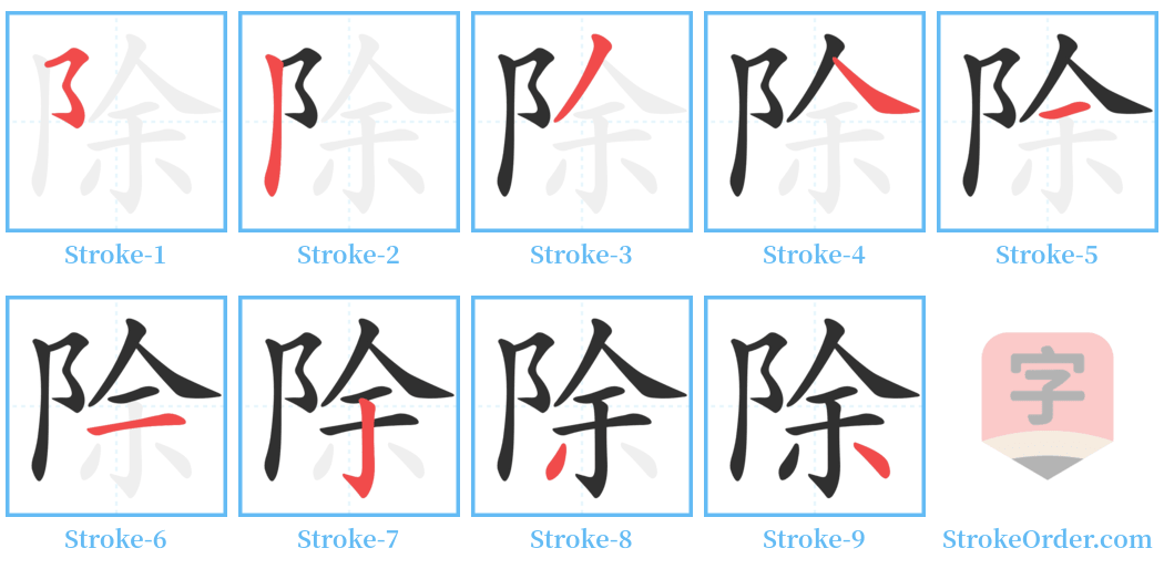 除 Stroke Order Diagrams