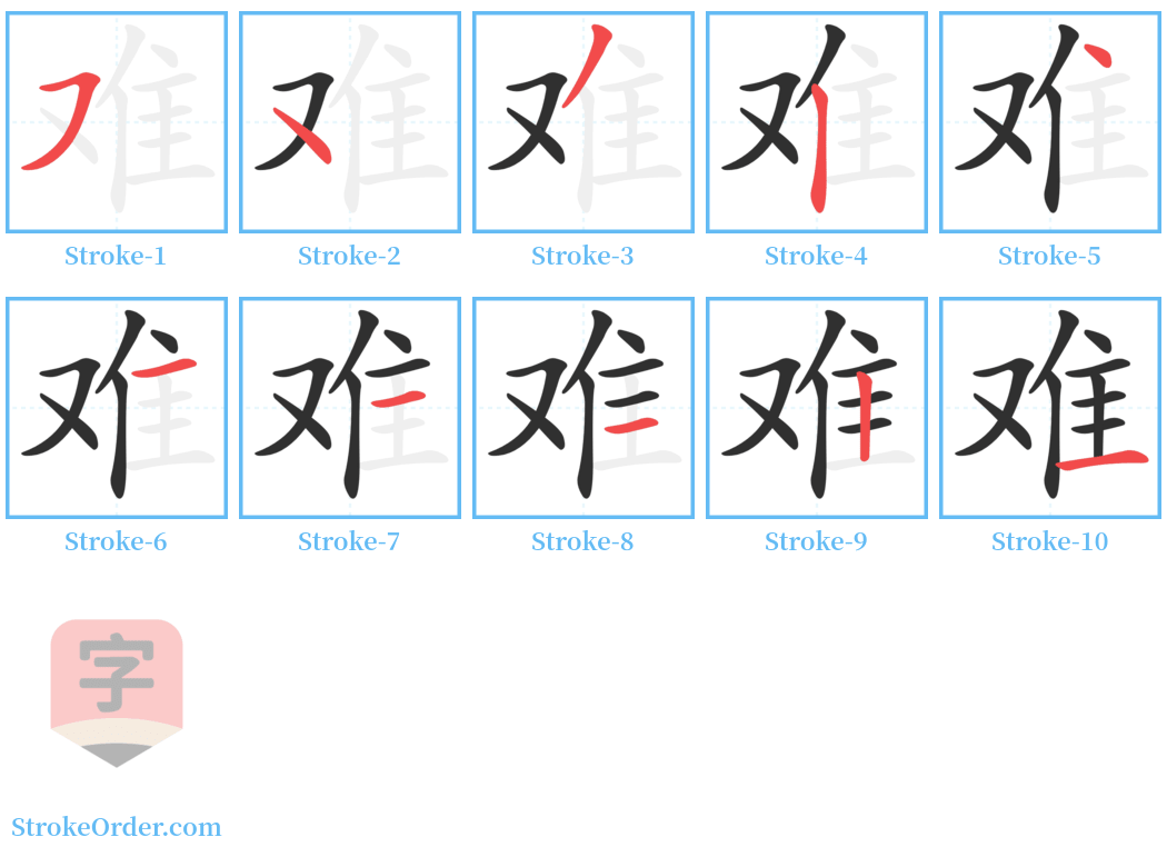 难 Stroke Order Diagrams