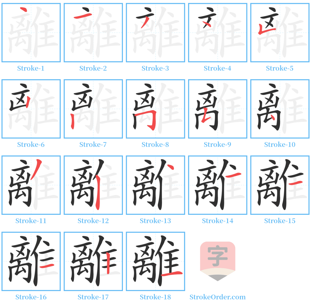 離 Stroke Order Diagrams