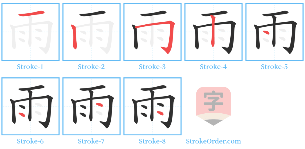 雨 Stroke Order Diagrams