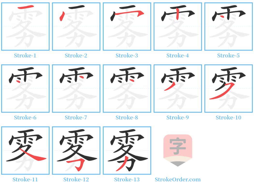 雾 Stroke Order Diagrams