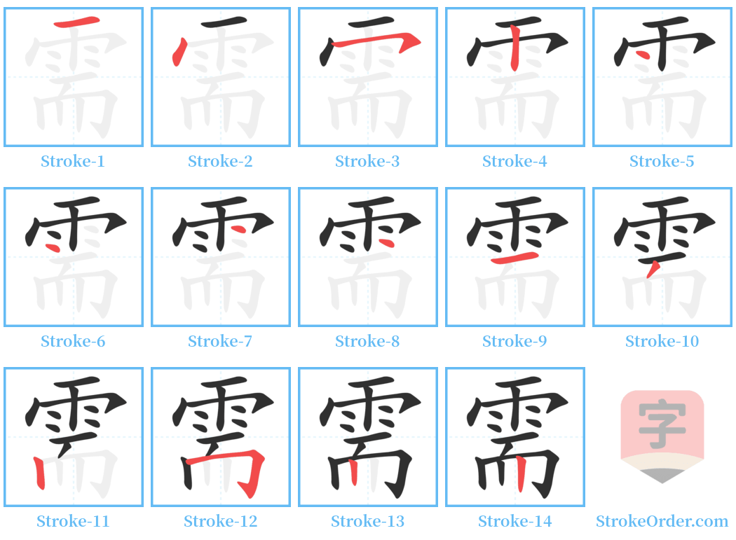 需 Stroke Order Diagrams