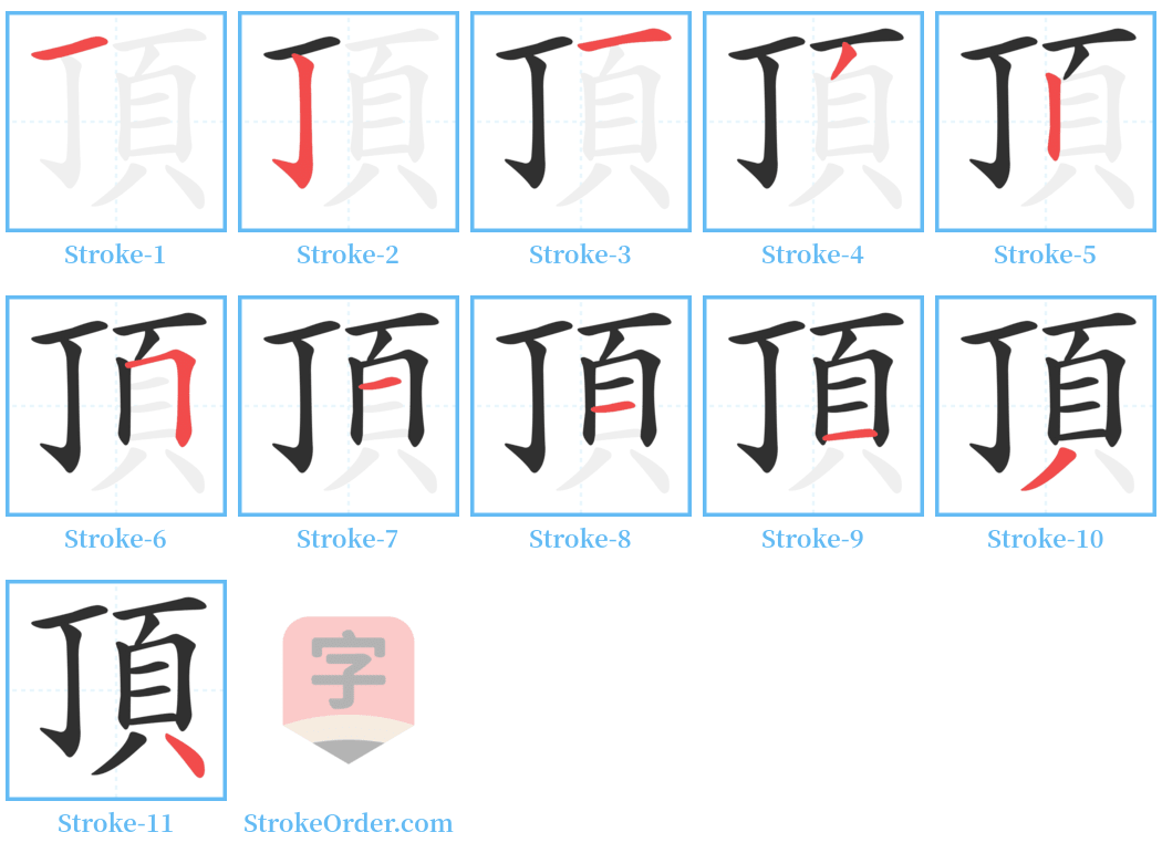 頂 Stroke Order Diagrams