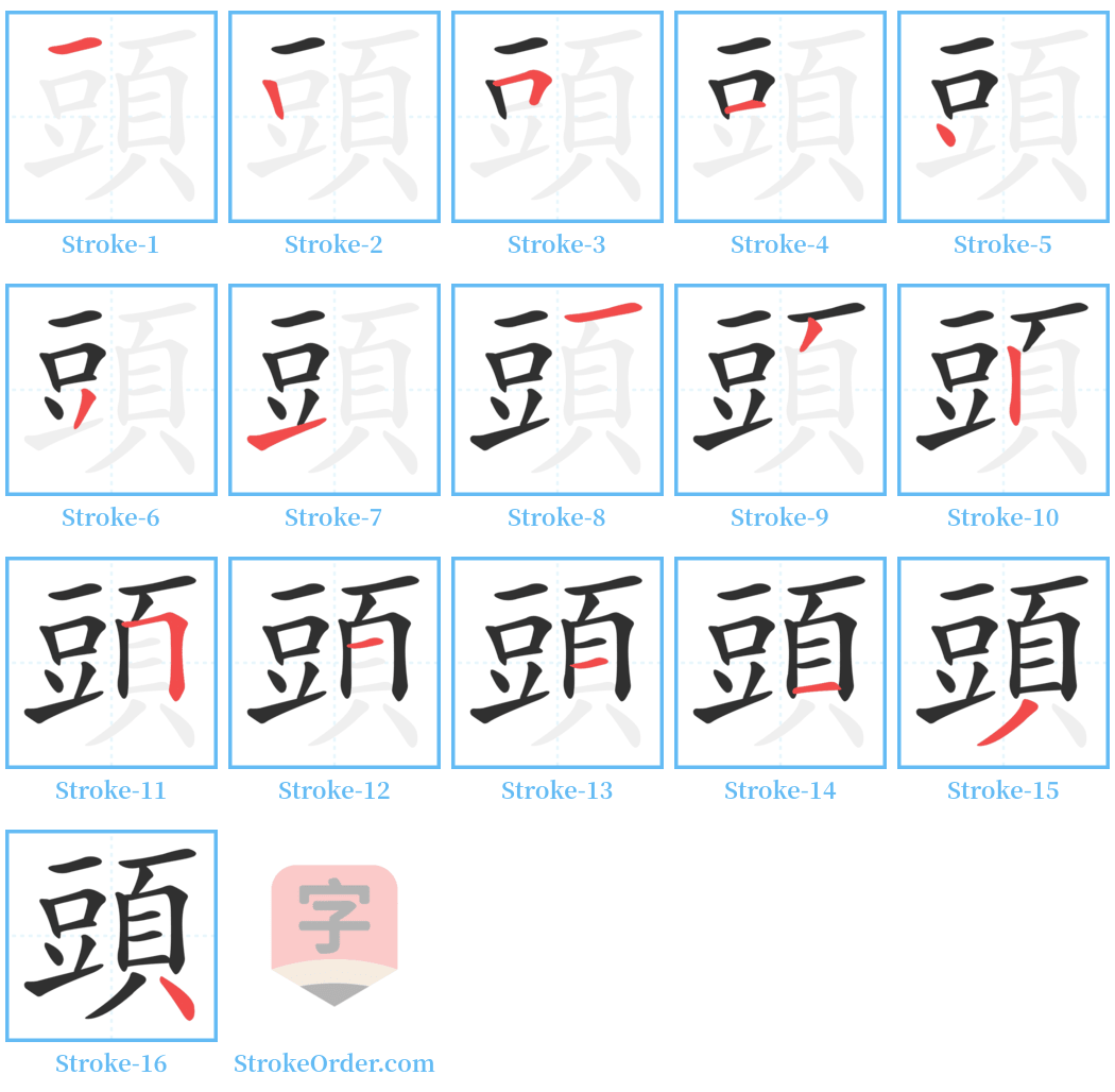 頭 Stroke Order Diagrams